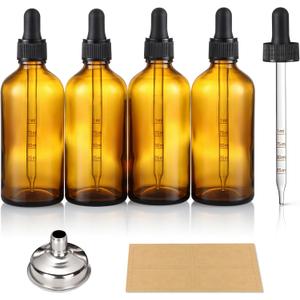 4 oz Dark Amber Glass Dropper Bottles with Measured Dropper, 4 Pack- 120ml Thick Tincture Bottle with Measurement Eye Droppers, Leakproof Essential Oils Bottle for Health, Personal Care & Beauty