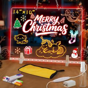 Lumiboard Led Drawing Board with 7 Colors,14"X10" Acrylic Dry Erase Board with Light, Include Adapter, Hanging Chain, Led Drawing Board for Kids with Stand,Birthday and Christmas Gifts for Kids (Colorful-Large 1)