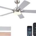 52" Ceiling Fan with Lights and Remote - Low Profile Ceiling Fans with 5 Dual-Sided Blades and Reversible Motor, Indoor/Outdoor Ceiling Fan Lights for Modern Bedroom, Covered Patios, Nickel