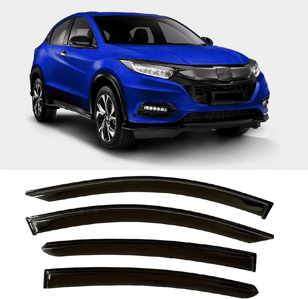 Tape-On Rain Guard 4-Piece for 2016-2022 Honda HR-V Windows Visor Shield Shade Smoke (black)