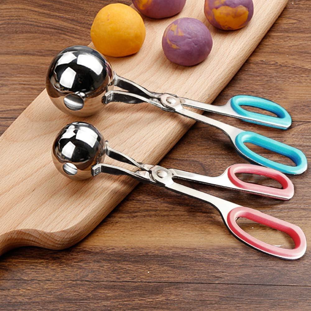Meatball Maker, 2 PCS None-Stick Meatball Maker with Detachable Anti-Slip Handles, Stainless Steel Meat Baller Tongs, Cake Pop Roller, Ice Tongs, Cookie Dough Scoop for Kitchen (1.38"&1.78")