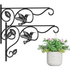 2 Pack Heavy Duty Plant Hooks for Hanging - 12 Inch Metal Wall Hangers Indoor/Outdoor, Sturdy Plant Bracket for Bird Feeders, Planters, Lanterns, Wind Chimes - Patio, Garden, Home Decor (Black)