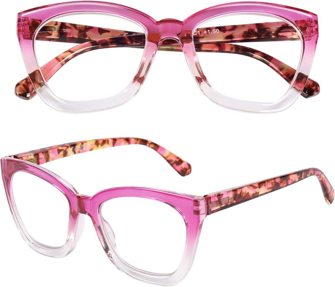 AQWANO Stylish Cat Eye Reading Glasses for Women, Computer Blue Light Blocking/Anti UV Readers Oversized Fashion Readers, Red 1.0