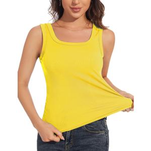 Women's Ribbed Tank Tops Plain Summer Scoop Neck Basic Slim Fitted Sleeveless Camis(Small) (Yellow)