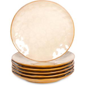 vicrays Ceramic Dinner Plates Set, 10.5 Inch, Set of 6, Round, Microwave, Oven, Dishwasher Safe, Porcelain Fluted Suitable for Steak, Pasta, Pizza, Home, Party, Restaurant (Beige)