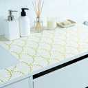 Shelf Liners Non Adhesive Gold Background White Fan-Shaped Pattern Thickened Non Slip Easy to Clean Drawer Liner for Kitchen Cabinets, Tool Box,Refrigerator,with Knife & Tape Measure,12in x 236.2in