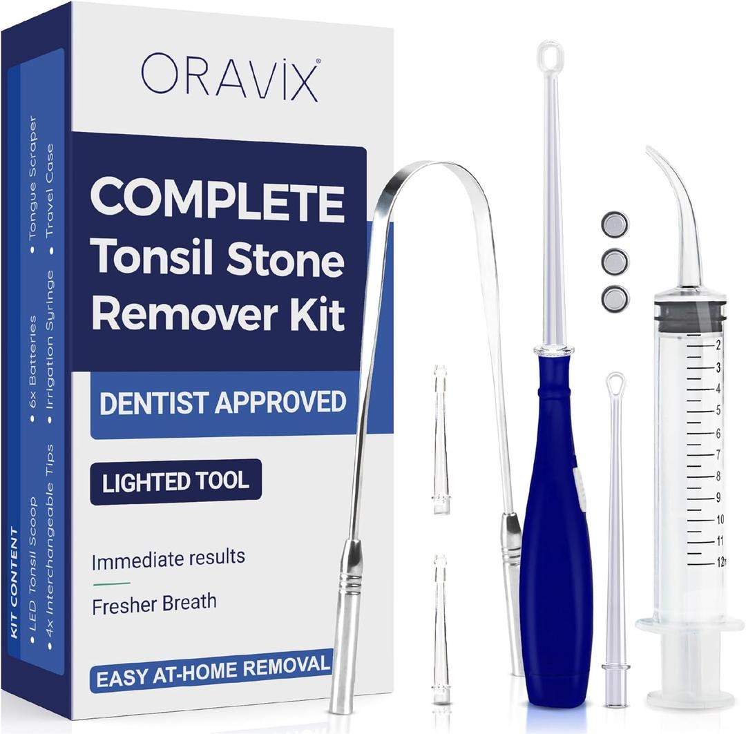 ORAVIX Tonsil Stone Remover - Tonsil Stone Removal Kit - Tonsillolith Remover Tool - Tonsil Cleaner - Fight Bad Breath - Tonsil Stone Removal Tool - Oral Irrigator - Tongue Scraper - 7 Pieces
