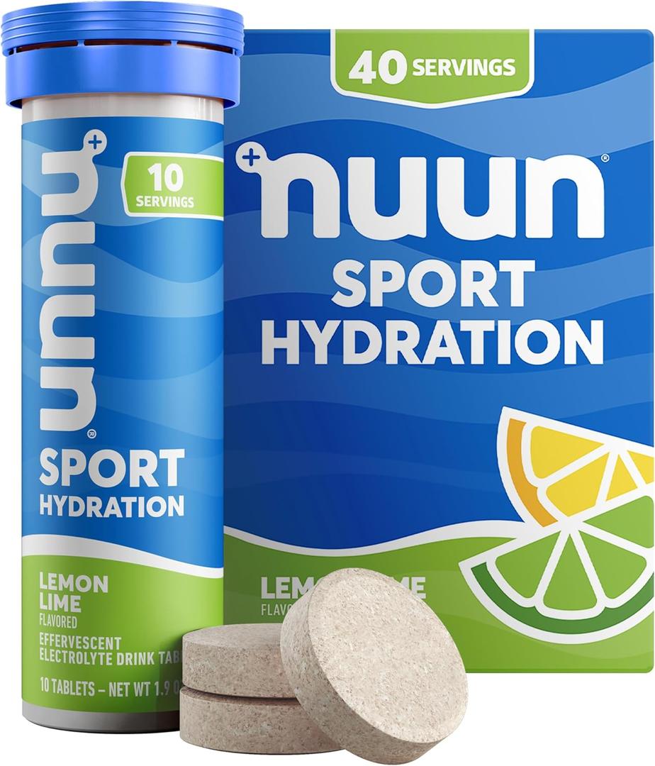 Nuun Sport Electrolyte Tablets with Magnesium, Calcium, Potassium, Chloride & Sodium, Gluten Free & Vegan, Lemon Lime, 4 Pack (40 Servings Total) (EXP 04/06/28)