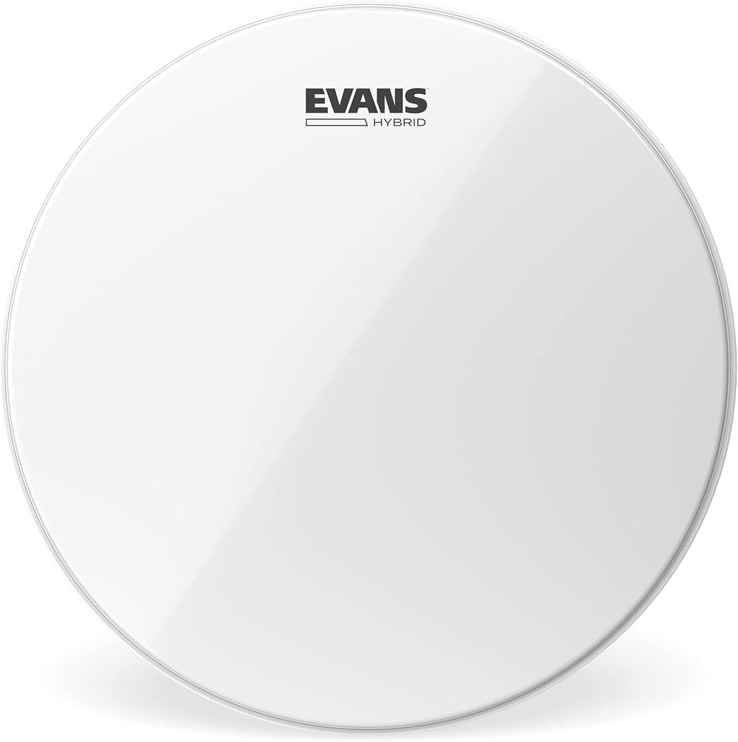 Evans Hybrid Drumhead - Hybrid Marching Snare Drum Head - For Sensitivity, Dynamic Range - Enhances Projection, Durability - White, 14 Inch
