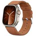 Bandsie Leather Band Compatible with Apple Watch Ultra Band 49mm 46mm 45mm 44mm 42mm for Men, Vintage Genuine Suede Leather Strap for iWatch Ultra 2, Ultra, SE, Series 10 9 8 7 6 5 4 3 2 1, Brown Pack of 2