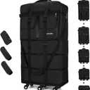 130L Expandable Luggage, 40 Inch Suitcase with Wheels, Collapsible Luggage with Wheels, Rolling Duffle Bag with wheels, Foldable Suitcasewith2Handle Wrap 2Fixing Straps 1Shoulder Strap (Black), Large