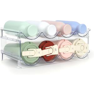 Water Bottle Organizer - 2 Pack Clear Stackable Storage Rack for Stanley Yeti and Other Tumblers - 2 Tier Wine Rack Holds 8 for Kitchen Cabinets
