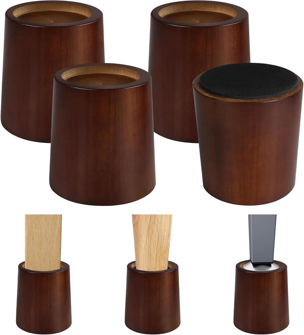 Furniture Raisers Bed Risers - 4 Inch Wooden Circle Heavy Duty Furniture Height Extenders Lifts for Sofa Couch Desk Chair Table Base Raising Space, Convenient Store and Cleaning, Pack of 4