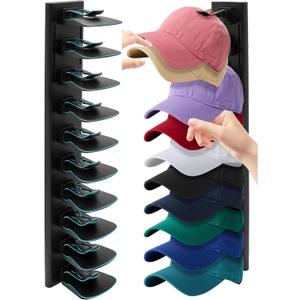 Hat Racks for Baseball Caps,Hats Rack Organizer Hold Up to 20 Hats,Hat Organizer for Baseball Caps Hat Holder Storage Display Adhesive/Wall Drilled for Wall,Door,Closet,Hat Racks for wall (1PK, Black)