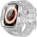 for Apple Watch Ultra 3/2/1 49mm Case, Rugged Case with Band for Apple Watch 49mm One-Click Open Design and Military Grade Shockproof Bumper Cover for Men and Women (White and Steel)