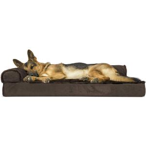 Furhaven Orthopedic Dog Bed for Large Dogs w/ Removable Bolsters & Washable Cover, For Dogs Up to 95 lbs - Plush & Velvet L Shaped Chaise - Sable Brown, Jumbo/XL
