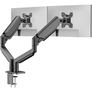 Dual Monitor Stand for 13 to 32 inch Screens, Gas Spring Monitor Arm with Swivel, Tilt, Rotation, Height Adjustable, Desk Mount with C-Clamp and Grommet Base, Each Arm Holds 4.4 to 19.8lbs Screen