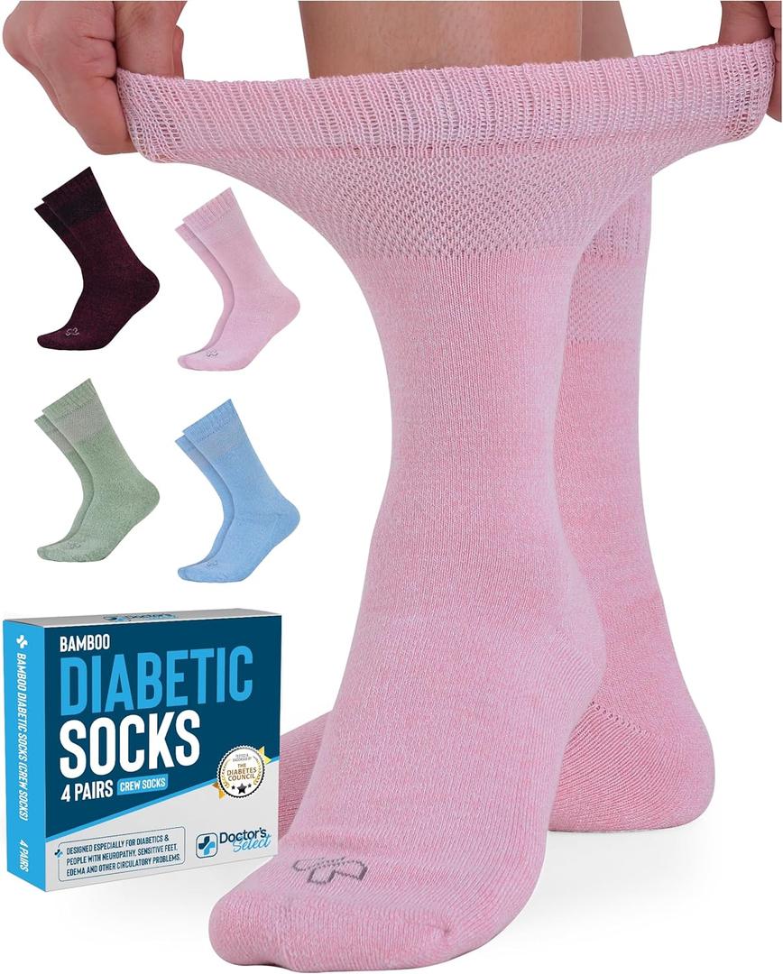 Doctor's Select Bamboo Viscose Diabetic Socks Women - 4 Pairs Crew Womens Diabetic Socks Size 6-9 