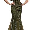 BluePlum Elegant Floor Length Dresses Women Formal V Neck Sequin Evening Gowns Event Gala Mermaid Mesh Prom Ball Dress Luxury Small