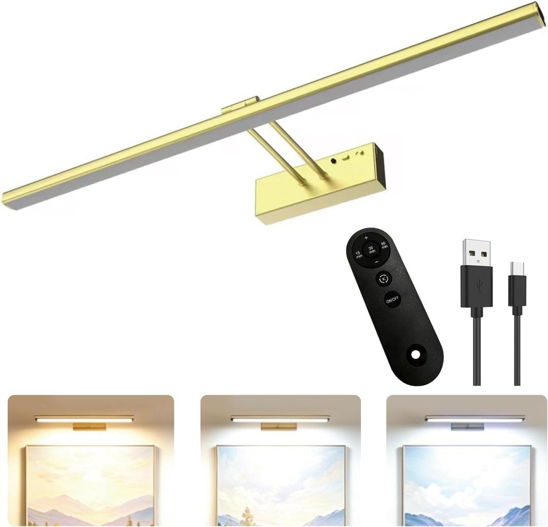24" Wireless Picture Light, Dimmable Rechargeable Wall Light for Artwork