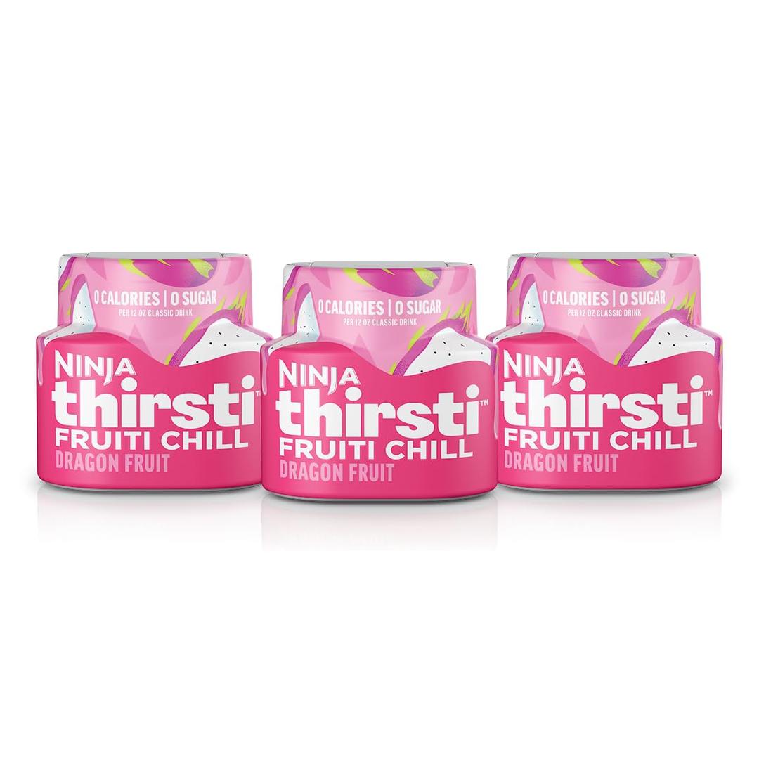 3 x Ninja Thirsti Flavored Water Drops, FRUITI CHILL Dragon Fruit, Bold Fruit Flavor, Sparkling or Still, Zero Calories, Zero Sugar, Makes 17, 12oz drinks, 3 Pack, WCFDGFTAM