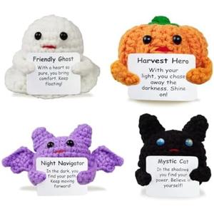Muyiz 4 Pack Knitted Wool Halloween Toys with Positive Card Crochet Dolls for Halloween Party Favors Treat Bags Cheer Up Gifts( 10 packs)