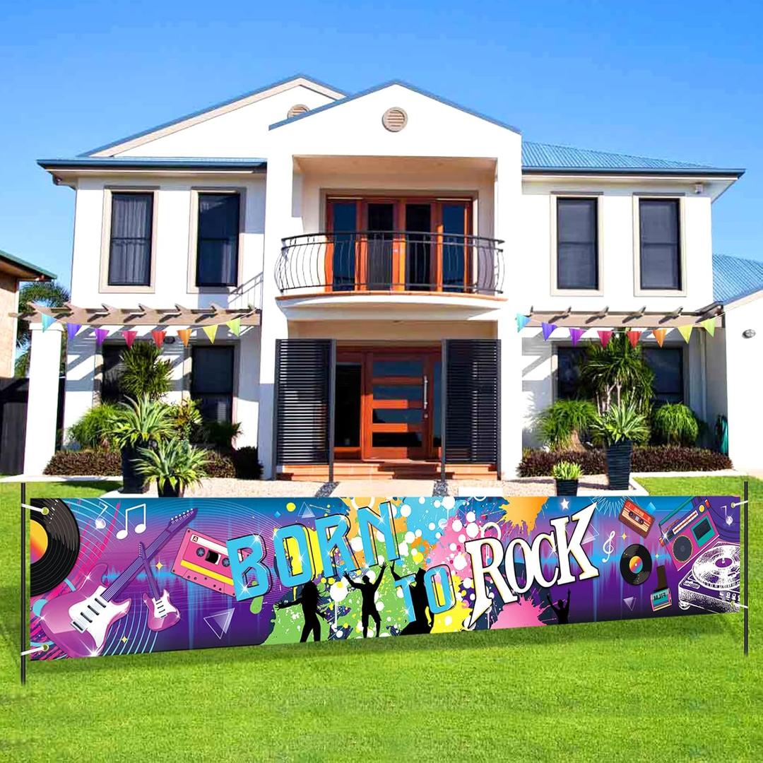 Rock and Roll Music Party Decorations Banner Born to Rock Yard Banner Sign for Rock Music Theme Party Supplies Music Guitar Rock Banner for Karaoke 1st Birthday Party Outdoor Indoor Decorations 118 x 19.6 inch