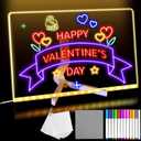 Lumiboard LED Drawing Board, Light Up Acrylic Dry Erase Board 11.8x7.9” with Stand, LED Note Board with Colors, Acrylic Message Writing Board with Light, Drawing Stencils Set Included