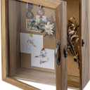MyGift 11x14 Natural Solid Acacia Wood Shadow Box with Cork Board Backing, Wall Mounted Display Case with Clear Acrylic Front Window Panel, Metal Handle and Latch