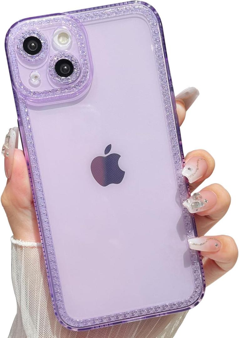 UMIONE for iPhone Xs Max Sparkly Cute Transparent Case, Soft Silicone TPU, Camera Raised Protection, Anti-Slip and Anti-Shock, Glittering Suitable for Women, Girls - Purple