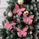 15 PCS Glitter Christmas Tree Butterfly Ornaments, Hollow Butterfly Christmas Decorations with Clips, Artificial Butterfly Ornaments Decoration for Christmas Tree, DIY Xmas Wreath Decor - Pink