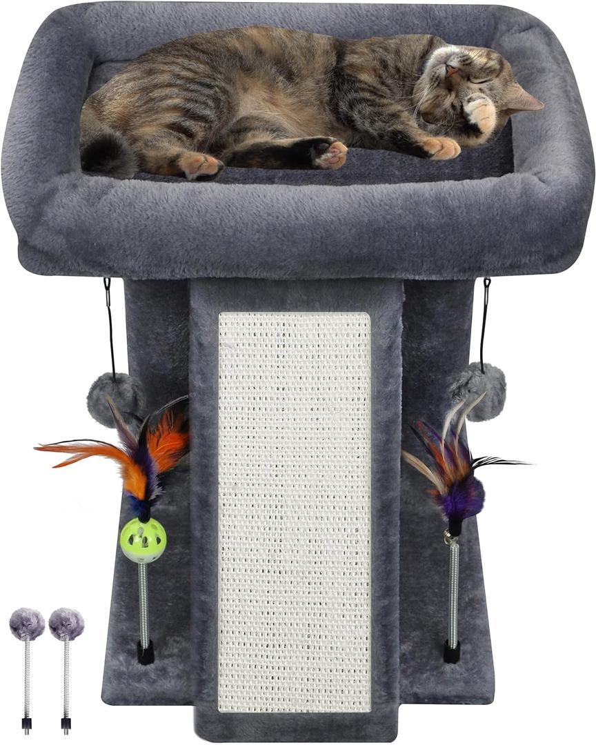 TWDEPART Cat Tree Tower with Cat Scratching Post for Indoor Cats, Activity Centre Climbing Tree with Scratching Board and Playful Toy Balls, Grey