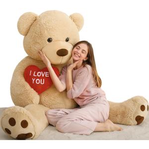 MaoGoLan Giant Teddy Bear - 6 Feet Red Heart Big Brown Stuffed Animal - Huge Valentines Teddy Bear for Loved Ones - Anniversary, Birthday