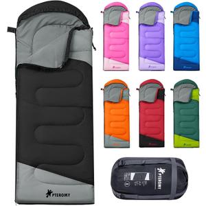 PTEROMY Sleeping Bags for Adults, Lightweight Water Resistant Backpacking Camping Sleeping Bag for Warm Cold Weather, Camping Essentials for Hiking Outdoor Travel (Black)