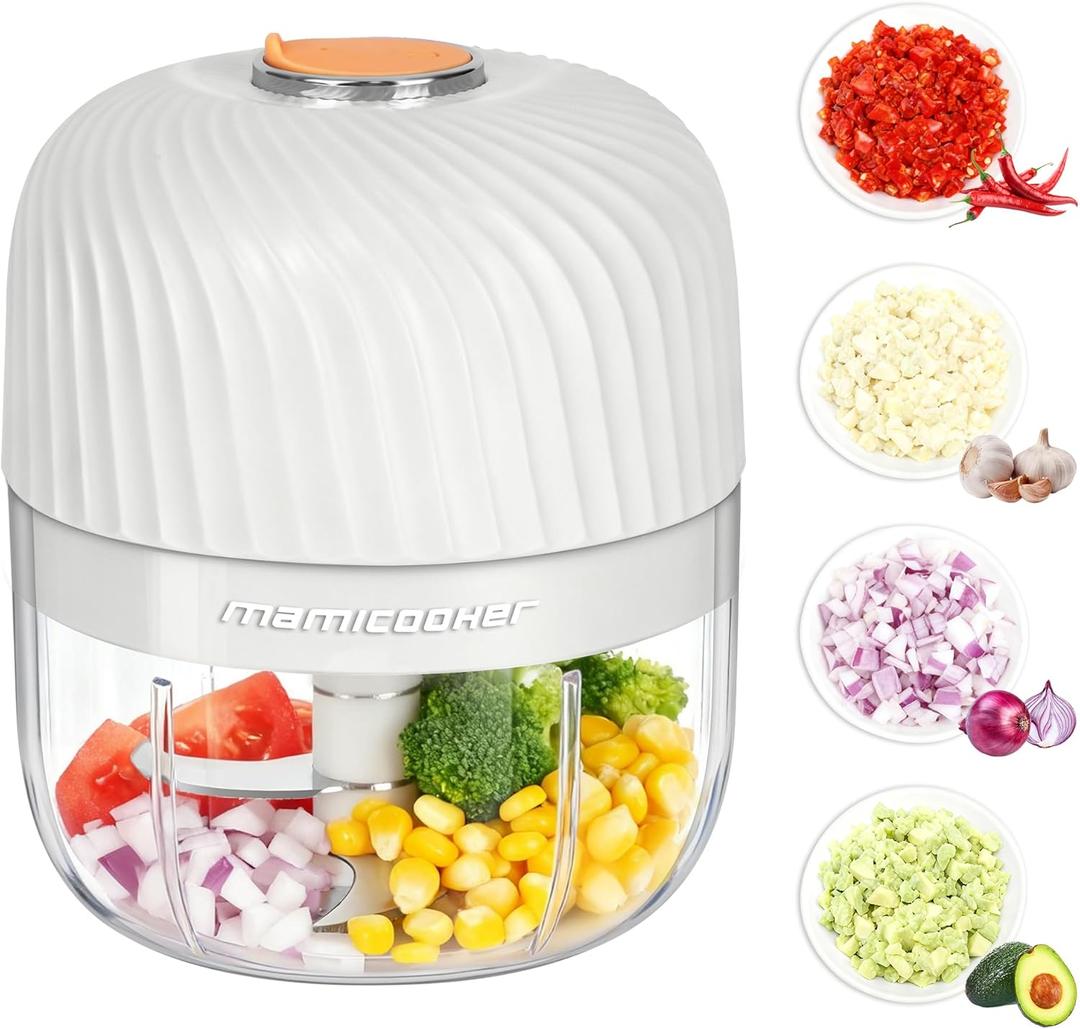 Electric Garlic Chopper, Mini Portable Veggie Chopper, 250ML Garlic Grinder Masher Onion Grinder, Blender to Vegetable, Wireless Food Processor for Ginger, Chili, Fruit, Meat, etc (White)