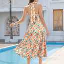 DRESSTELLS Womens Spring Floral Maxi Dress 2026 Casual Halter Vacation A-line Tiered Flowy Boho Summer Dresses (Orange, S)