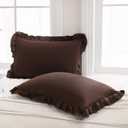 Merryword Dark Brown Pillow Shams Chocolate Queen Pillowcases Cute Pillow Cover Set of 2 Soft Shabby Chic Ruffled Pillowcases 2 Pack (Queen (20''x30''), Chocolate)