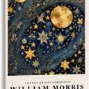 William Morris Wall Art Poster - Vintage Exhibition Print for Living Room Bedroom - Moon & Stars Textiles Art Canvas - 16x24inch Framed (16L" x 24W", style-8-Framed)