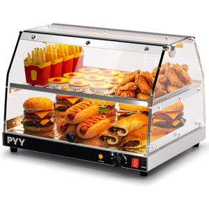 PYY Food Warmer Commercial - Countertop Pizza Warmer Countertop 2-Tier with LED Lighting Food DisplayWarmer Disaplay Case for Pastry Pretzel