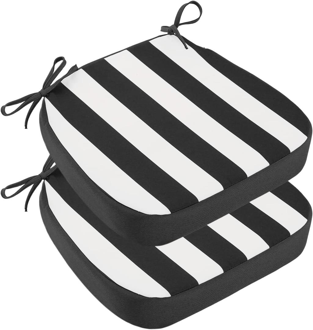 idee-home Outdoor Chair Cushions Set of 2, 17" x 17" x 3" Thick D-Shaped Patio Furniture Outdoor Seat Cushions Waterproof with Ties, Dining Pads