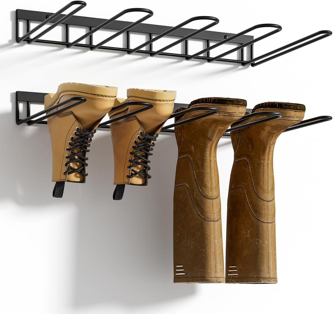 zacurter Boot Rack, Wader Hangers for Boot, Metal Wall Mounted Shoe Rack, 4 Pair Boot Organizer Rack for Tall Boots and Cowboy Boot, Boot Trays for Entryway,Garage (2 Pack), black