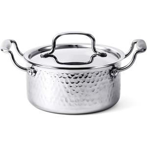 WANGYUANJI 1.8QT Small Stainless Steel Stock Pot with Lid, Hammered Soup Pot for Boiling Milk & Ramen, Induction Compatible Saucepan with Double Handles, Mini Casserole for Serving, Oven Safe Silver