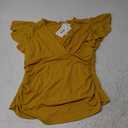 GRACE KARIN 2025 Womens Tops Summer Wrap Blouse V Neck Ruffle Sleeve Dressy Casual Top Ruched Trendy Clothes, Mustard Yellow, M