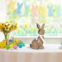Rattan Effect Resin Bunny Easter Decor,Table Rabbit Easter Decorations,Spring Bunnies Decoration Statue Figurine for Home Farmhouse (Brown, Small-Pair)