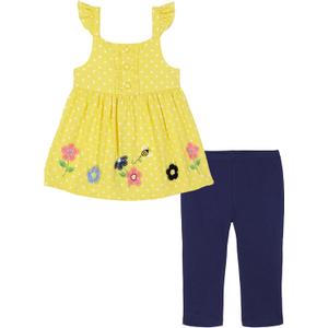 Kids Headquarters Baby Girls 2 Piece Tunic Capri Set (18 Months, Yellow / Denim)