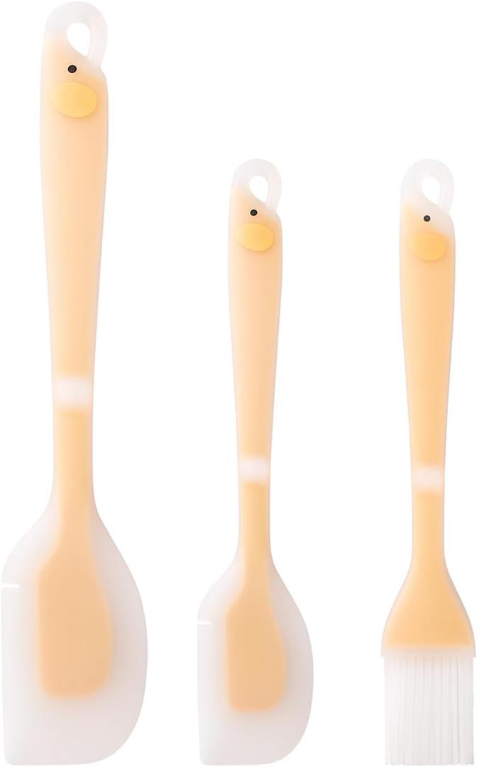 Silicone Spatula Set with Grooved Design + Basting Brush, Heat Resistant, BPA-Free & Non-Stick Small Rubber Spatula, Kitchen Utensils Set for Baking, Cooking, Scraping, Stirring & Basting 3 PCS