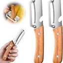 3 x 2pcs Stainless Steel Vegetable Peeler with Wooden Handle, Sharp Fruit Peeler for Kitchen, Multifunctional Potato Peeler with Can Opener, Ergonomic Non-Slip Grip for Home Cooking, Restaurant, Camping