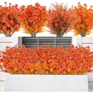 AmyHomie 16 Bundles Mix Orange Artificial Fall Flowers for Outdoor Fall Decor UV Resistant Fake Mums No Fade Fake Plastic Plants Garden Porch Window Box Decorating