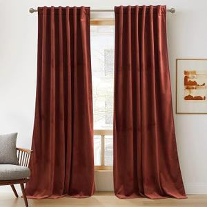 Rust Red Velvet Curtains for Living Room Bedroom 84 Inch Long Thermal Insulated Room Darkening Drapes, Soft Luxury Light Blocking Window Panels, Rod Pocket 1 Panel, Elegant Home Decor Drapes