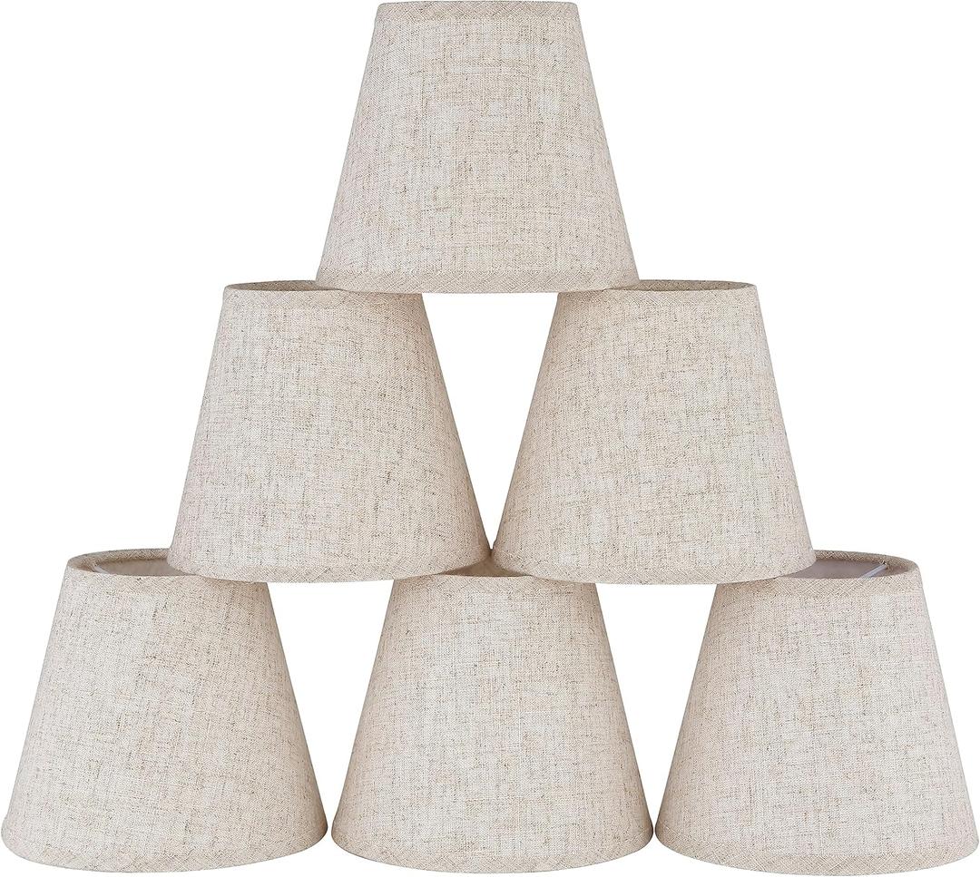 Ruiever 6pack Small Lampshades Clip On Bulb Fabric Lamp shade Bottom 5.9''x Top 3.54''xH 5.12'' for Chandeliers Wall Ceiling Table and Floor Lamps Beige Linen Color Eyes Protected Appearance